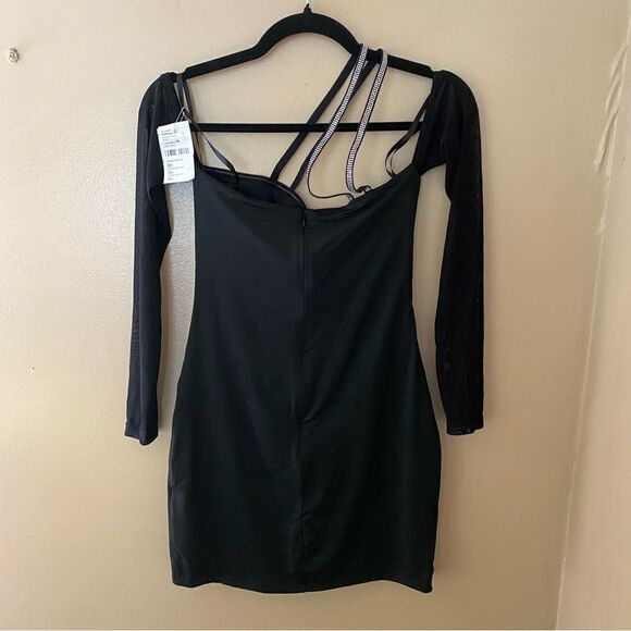 Superdown Natalie Mini Dress Black rhinestone off shoulder cut out party Revolve - Picture 10 of 10